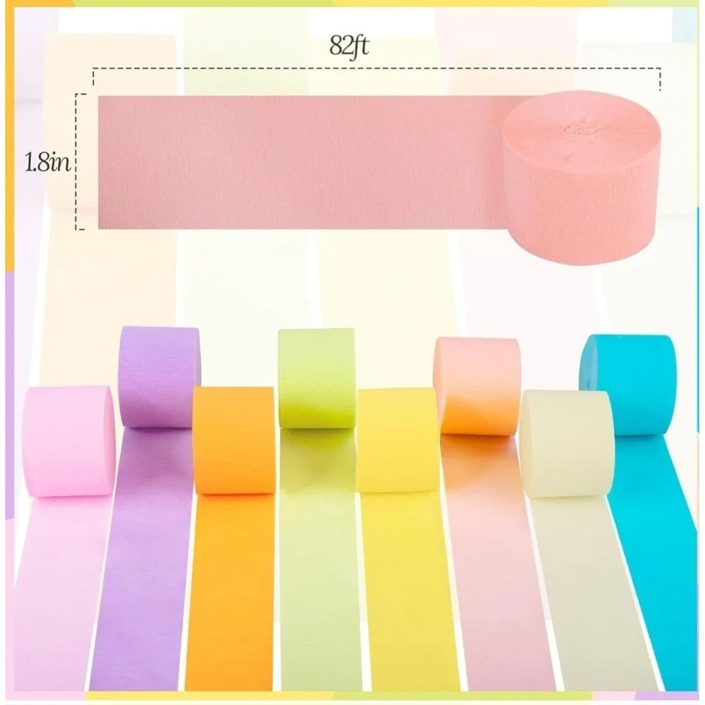 Crepe Paper Streamers 8 Rolls Pastel Colors Party Decorations 82ft Each New